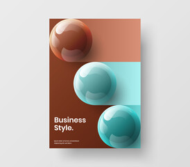 Simple company identity design vector concept. Multicolored 3D spheres magazine cover layout.