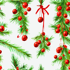 Seamless pattern christmas branch, aquarelle xmas omela endless pattern. New-year collection