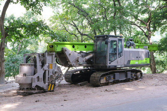 Zoomlion ZR185 rotary drilling rig in India, Uttarakhand, Rishikesh, November 6, 2022.