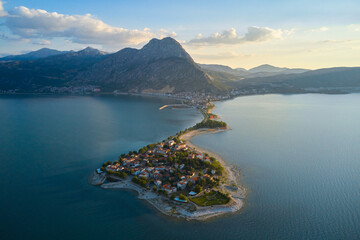 Aerial view of Egirdir town in Turkey. A small turkish town in the middle of the giant lake under...