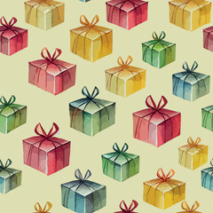 Seamless pattern christmas present, aquarelle xmas gift endless pattern. New-year holidays