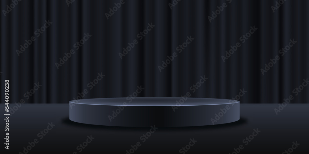 Aufkleber stage curtains and realistic dark platform. closed curtains and stage with empty pedestal. 3d podium