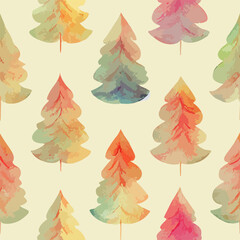 Seamless pattern christmas tree, watercolor xmas tree background pattern. Winter holidays