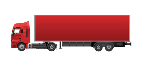 Side view of a modern large red cargo truck with copy space isolated, illustration