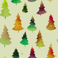 Seamless pattern christmas tree, watercolor tree background pattern. Multicolor