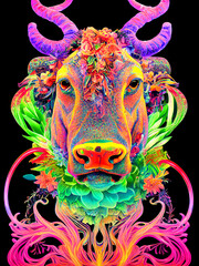 Boho animal illustration, Colourful Bull, Adorable  animal, Nursery decoration, Bohemian style, Flora and Fauna art