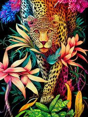 Boho animal illustration, Colourful Leopard, Adorable  Cheetah animal, Nursery decoration, Bohemian style, Flora and Fauna art