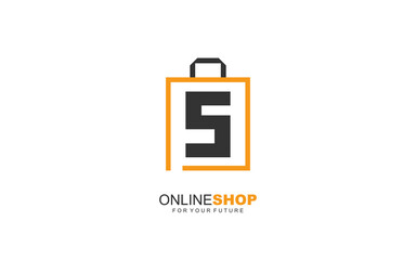 S logo ONLINESHOP for branding company. BAG template vector illustration for your brand.