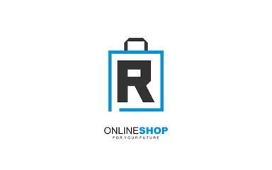 R logo ONLINESHOP for branding company. BAG template vector illustration for your brand.