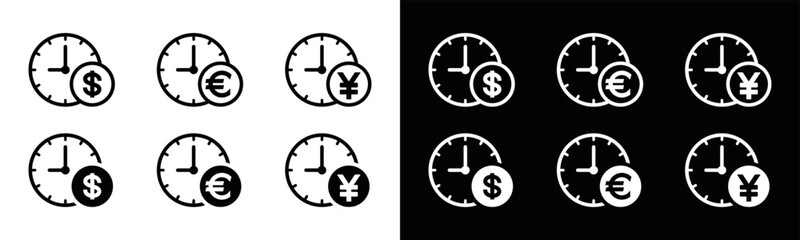 Time is money icon. Clock with coins currency symbol icon. Saving time or save time and money, vector illustration