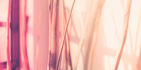 Abstract soft background, selective focus on bamboo and wooden sticks, with web banner space for texts and design 