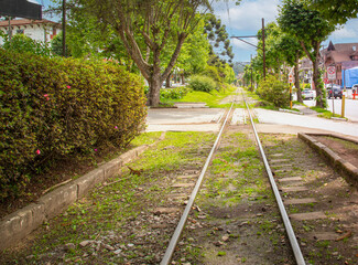 View of the train tracks and gardens in Campos do Jordão, Brazil