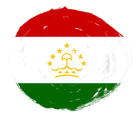 Fototapeta premium Tajikistan flag painted on a distressed white stroke brush background
