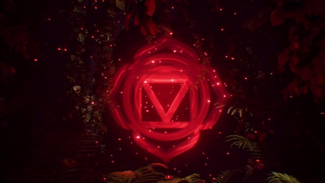 Root chakra Muladhara meditation healing 3D animation psychedelic spiritual 4k vj loop abstract background texture red glowing pattern