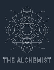 Alchemical circle of basic elements. Sacred geometry, vintage design. Magic circle ring, Magic Spell Ring Sparkle, incantation circle, Superpower. Boho print, poster, t-shirt textile.