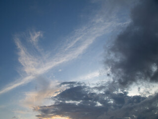 Sky with light and dark clouds at sunset