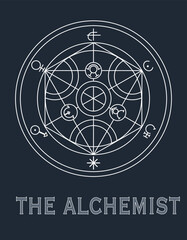 Vector alchemical circle of basic elements. Sacred geometry, vintage design. Magic circle ring, Magic Spell Ring Sparkle, incantation circle, Superpower. Boho print, poster, t-shirt textile.
