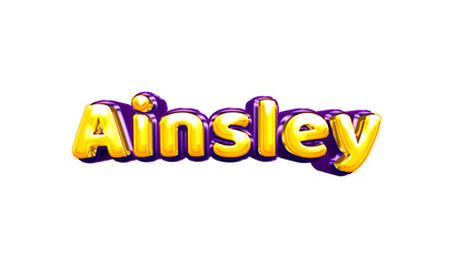 Ainsley girls name sticker colorful party balloon birthday helium air shiny yellow purple cutout