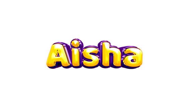 Aisha girls name sticker colorful party balloon birthday helium air shiny yellow purple cutout
