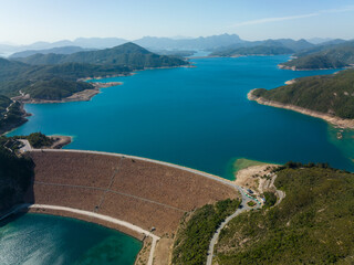 Obraz premium Top view of Hong Kong Sai kung high island reservoir