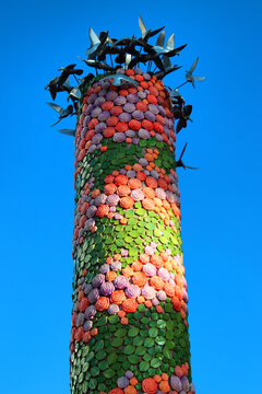 Antalya, Turkey - May 13, 2022: Column at the famous Gulluk, or Rose Flower Garden Street, in central Muratpasa district