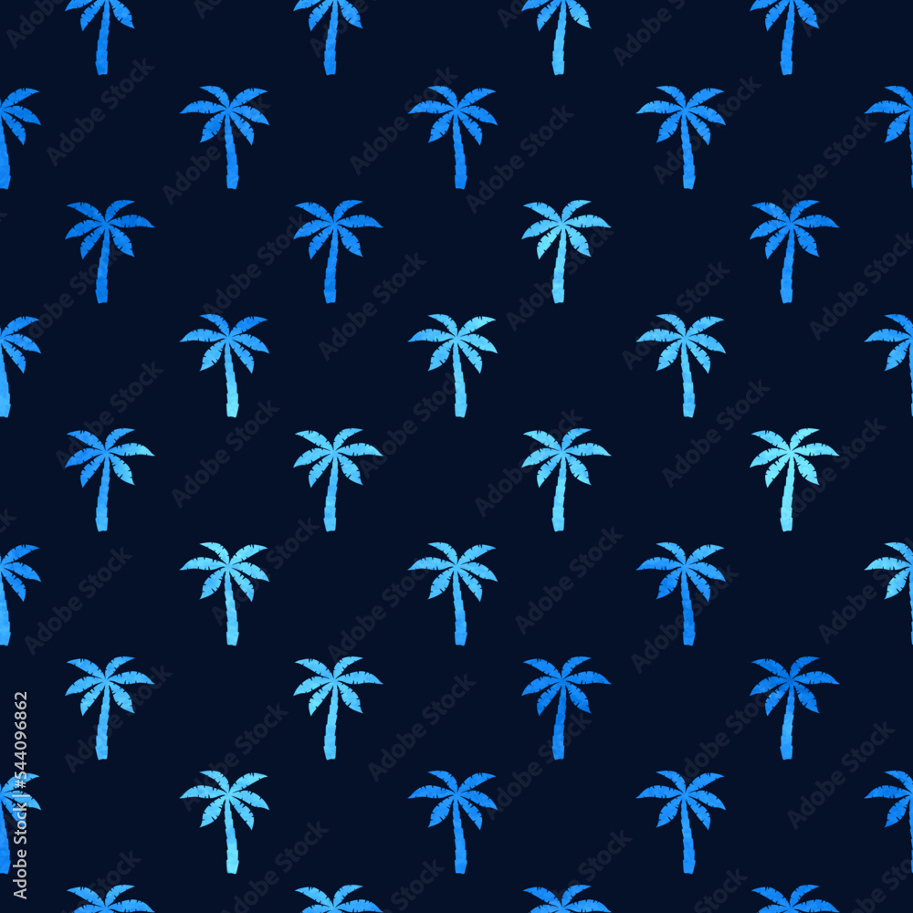 Poster palm seamless pattern. repeated palm trees patern. coconut tree on blue background. repeating tropic