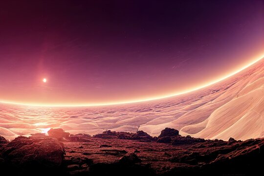 alien landscape at the rising of a star, HDRI, environment map , Round panorama, spherical panorama, equidistant projection, 360 high resolution panorama, 