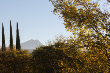 the Sainte Victoire mountain in the light of an autumn morning