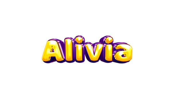 Alivia girls name sticker colorful party balloon birthday helium air shiny yellow purple cutout