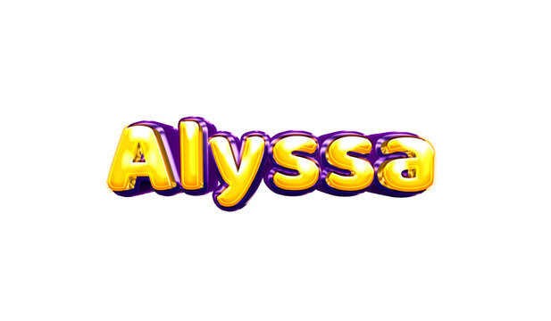 Alyssa girls name sticker colorful party balloon birthday helium air shiny yellow purple cutout