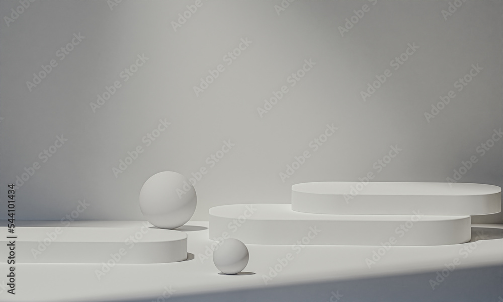 Poster 3d background products display podium scene. background 3d rendering with podium. stand to show cosmetic products. Stage showcase on pedestal display white studio. 3d rendering illustration