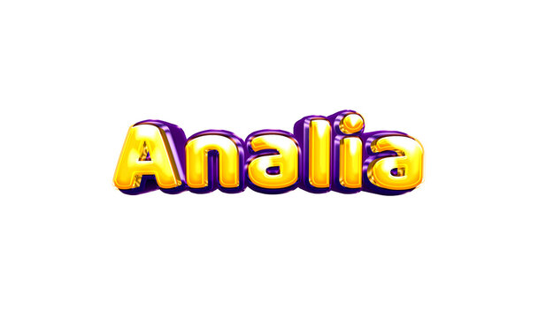 Analia girls name sticker colorful party balloon birthday helium air shiny yellow purple cutout