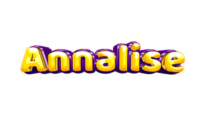 Annalise girls name sticker colorful party balloon birthday helium air shiny yellow purple cutout