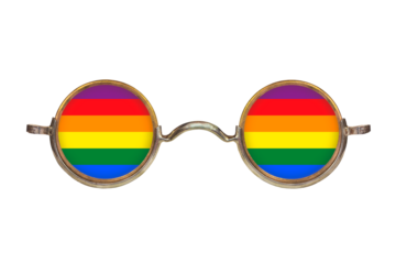 Vintage eyeglasses with rainbow coloured glasses