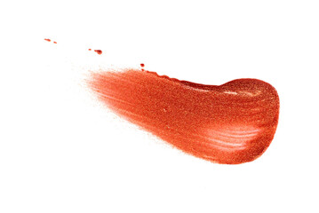 lipstick. Smear for lipstick on a white background. Creamy makeup texture. Sample or sampler brush stroke cosmetic product brown color