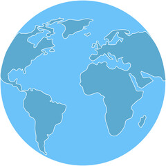 World map with globe, hemisphere. Isolated design element.