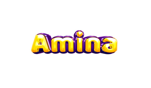 AMINA girls name sticker colorful party balloon birthday helium air shiny yellow purple cutout