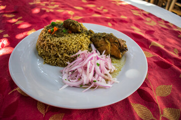 Peruvian food ARROZ CON POLLO, the most popular and representative gastronomic product of Peru