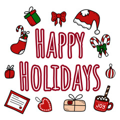 Doodle cute holiday merry christmas postcard vector illustration