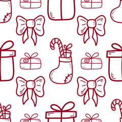 Doodle Christmas and new year vector seamless pattern