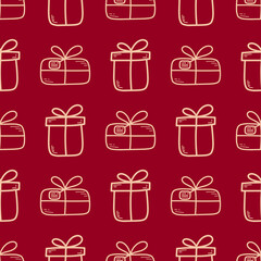 Doodle Christmas and new year vector seamless pattern