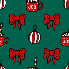 Doodle Christmas and new year vector seamless pattern