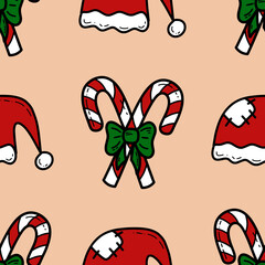 Doodle Christmas and new year vector seamless pattern