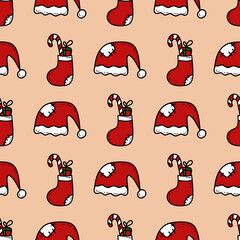 Doodle Christmas and new year vector seamless pattern