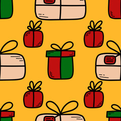 Doodle Christmas and new year vector seamless pattern
