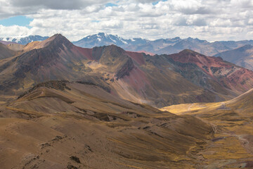 Rainbow Mountain Valley, Peru, with views of the mountains. 