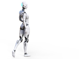 3D rendering of a female android with white background.