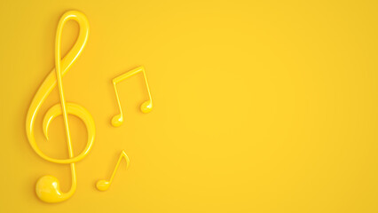 Treble clef and music notes on yellow background. Modern banner design for music event or festival. 3D rendered image. © Vitaly