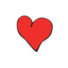 Red heart in style of doodle on white background. Vector clip art, decoration for Valentine's day, love romantic design