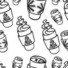 Doodle seamless pattern christmas cup